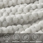 BEDELITE Fleece Blanket Twin for Bed Couch, 3D Jacquard Decorative Light Grey - Image 2