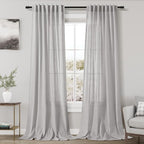 Grey Linen Back Tab Curtains 96 Inches Long 2 Panels Set by Nanspring