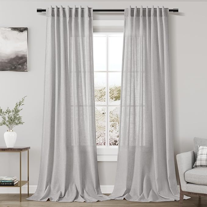 Nanspring Grey Linen Curtains 120 Inch Extra Long by Nanspring