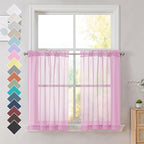 OVZME Light Pink Sheer Curtains 36 inch Length Kitchen Tiers Short Voile by OVZME