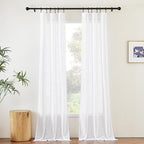 NICETOWN White Sheer Curtains 96 inches Long, Rod Pocket & Back Tab Faux Linen - Image 2