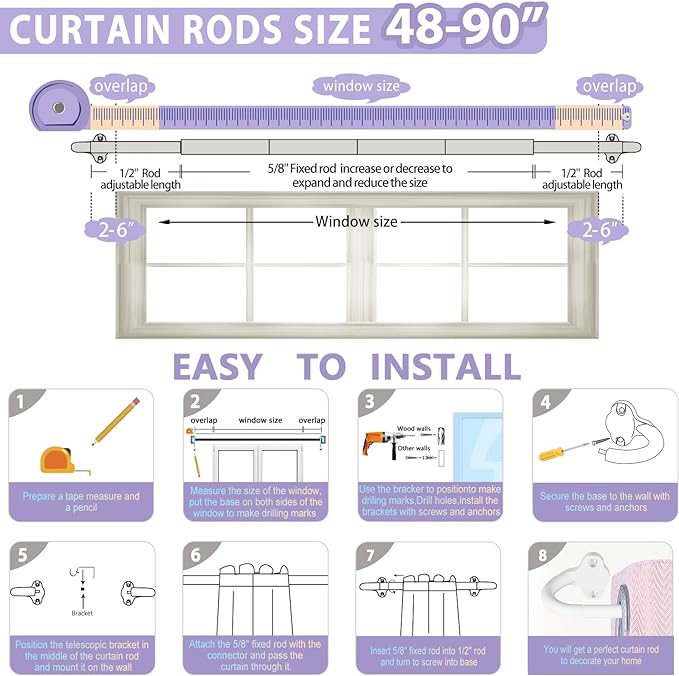 TVWOO Wrap Around Curtain Rods, 5/8 Inch Adjustable Blackout Curtain Rod Set - Image 3