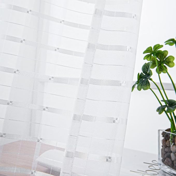 SpaceDresser Check Sheer Curtains 72 Inches Long - Image 2