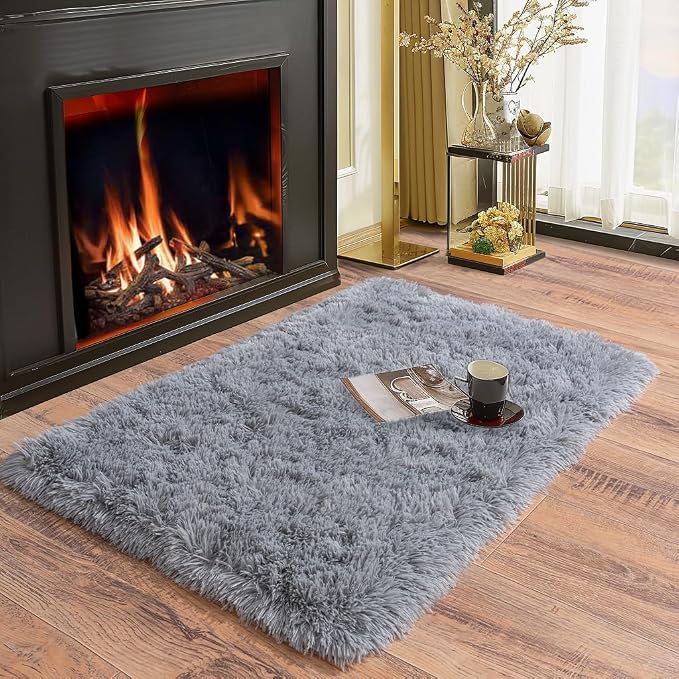 Soft Runner Rugs for Bedroom Hallways, 2x3 Grey Fluffy Shag Throw Area Rug Non - Image 4