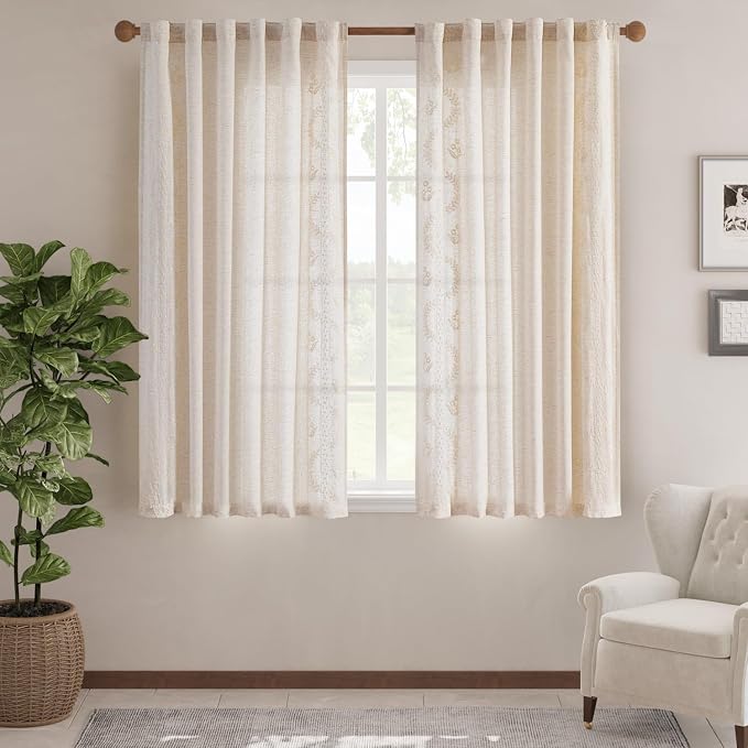 jinchan Belrose Linen Curtains for Bedroom Floral Curtains 72 Inch Length Linen - Image 2