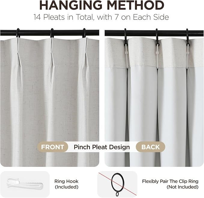 Joydeco Pleated Curtains for Living Room Bedroom, Linen Drapes 90 inch Length 2 - Image 3