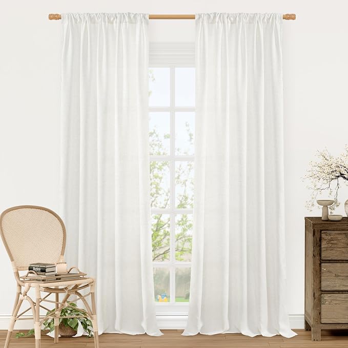 LAMIT Natural Linen Curtains for Bedroom, 84 Inch Length Faux Linen Textured by LAMIT