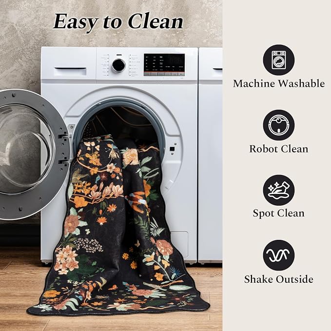 Rugflix Scalloped Floral Rug for Entryway, 2x3 Washable Non-Slip Kitchen Area - Image 6