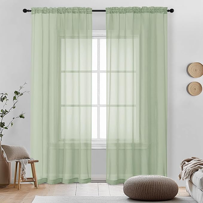 OVZME Light Green Sheer Curtains 84 Inches Long 2 Panels by OVZME