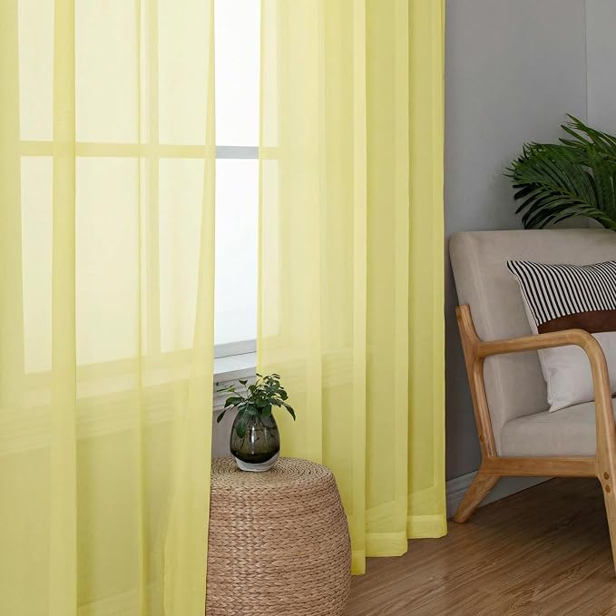 Lecloud Goose Yellow Sheer Curtains 84 Inches Long 2 Panels, Light Filtering - Image 4