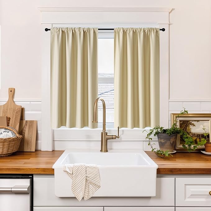 RYB HOME 100% Blackout Basement Curtains 36 inches Long, Heat & UV Blocking by RYBHOME