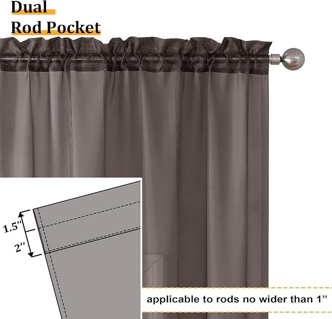 Aiyufeng Chocolate Brown Sheer Curtains 84 Inches Long 2 Panels, Solid Voile - Image 4