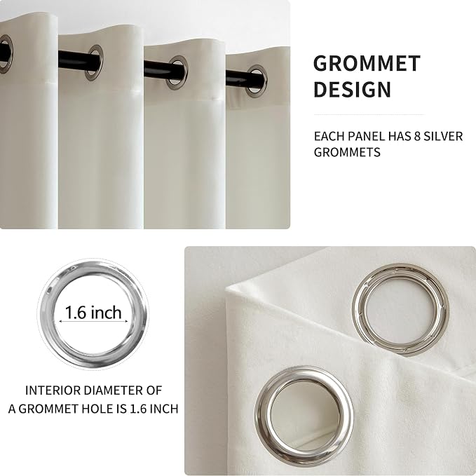 MIULEE Velvet Curtains Ivory Elegant Grommet Curtains Thermal Insulated - Image 2