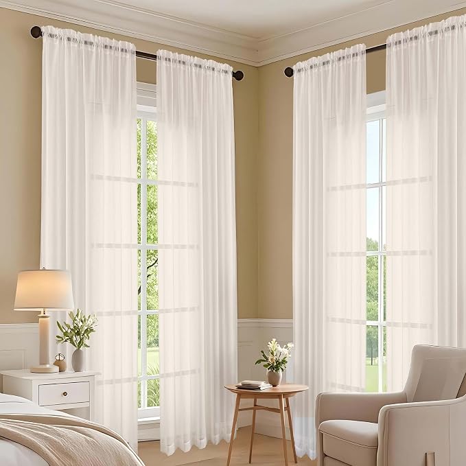 OVZME Cream Sheer Curtains 72 Inches Long 2 Panels Set, Light Filtering Sheer - Image 7