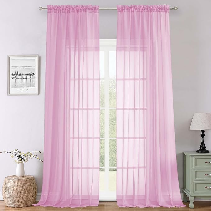 Lecloud Light Pink Sheer Curtains 108 Inches Long 2 Pcs, Airy Light Filtering by Lecloud
