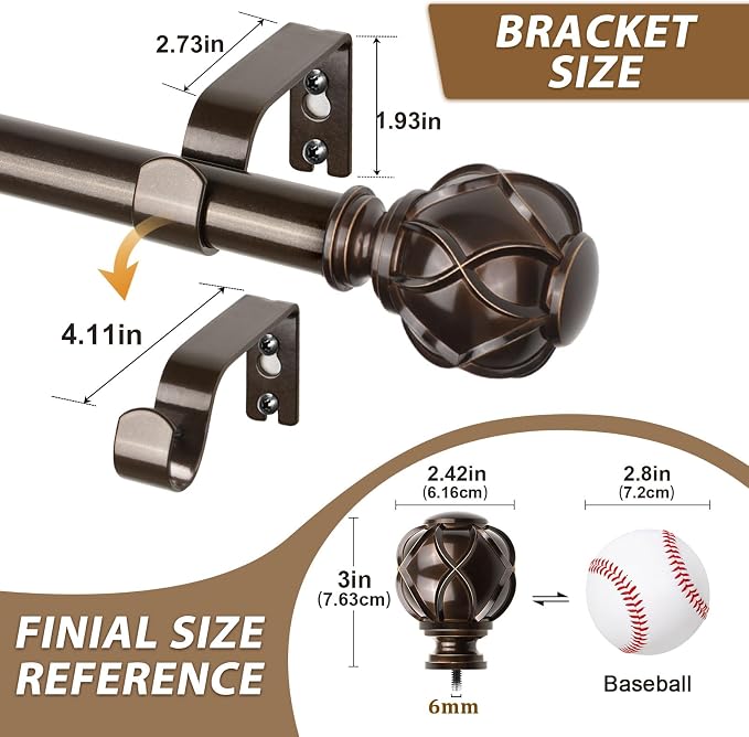 KAMANINA 1 Inch Curtain Rod Telescoping Single Drapery Rod 28 to 48 Inches - Image 7