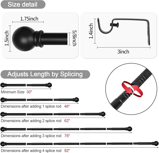 Thestoa 2 pack Black Curtain Rods - Image 3