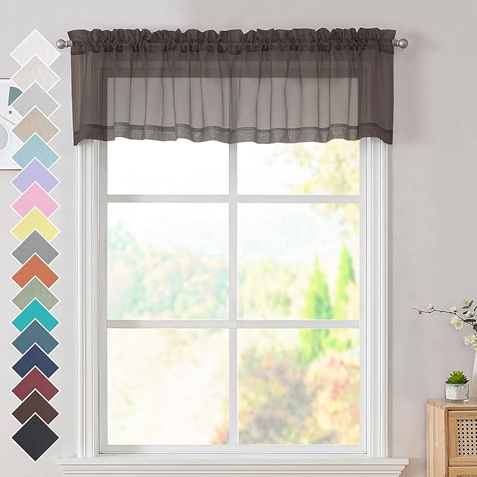 OVZME 2 Panels Chocolate Brown Sheer Valance by OVZME