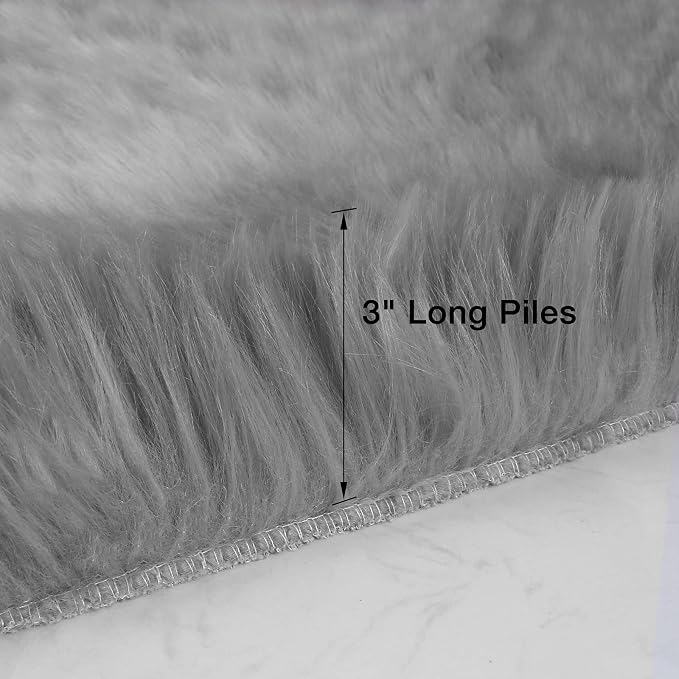 duduta Grey Faux Sheepskin Runner Rugs 2x6 ft, Fluffy Shag Bedroom Rug Decor - Image 2