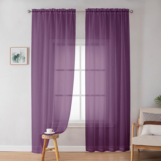 OWENIE Plum Sheer Curtains, Sheer Curtains 84 Inches Long 2 Panels Set - Image 2