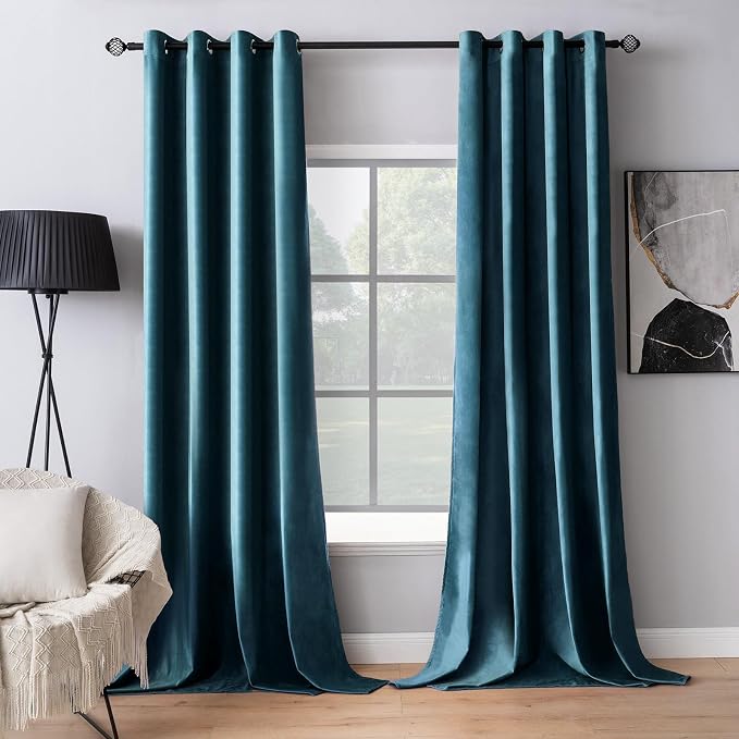 MIULEE Blue Velvet Curtains 84 Inches Length Blackout Curtains Thermal by MIULEE