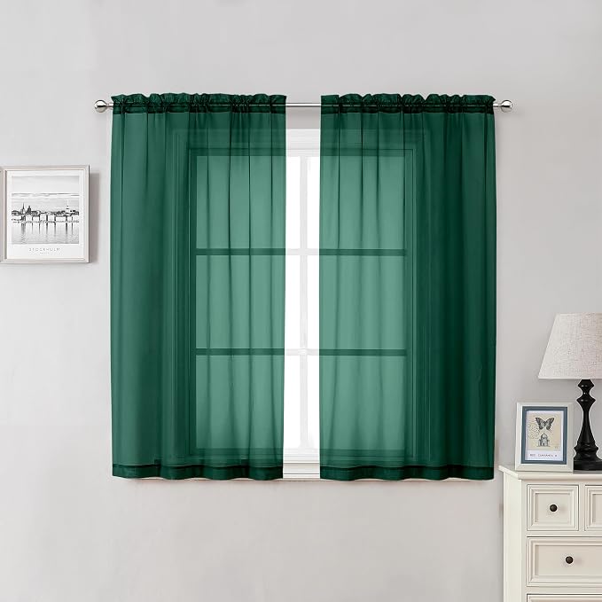 Lecloud Hunter Green Sheer Curtains 54 Inch Length 2 Panels, Voile Light by Lecloud