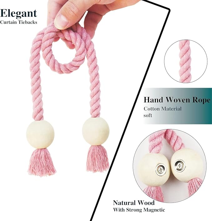 6 Pack Magnetic Curtain Tiebacks Cotton Hand Woven Tie Back Decorative Rope - Image 2
