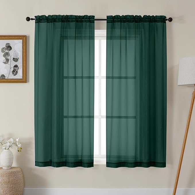 Gwine Hunter Green Sheer Curtains 63 Inch Length by Gwine