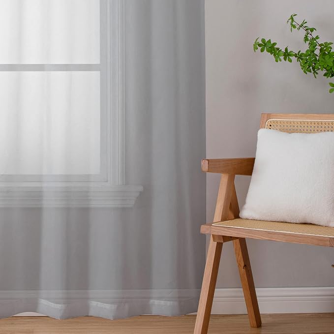 Lecloud Light Grey Sheer Curtains 54 Inch Length 2 Panels, Airy & Breathable - Image 8