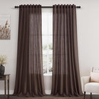 Coffee Linen Semi Sheer Curtains 120 Inches Long 2 Panels Set Back Tab Loop by Nanspring