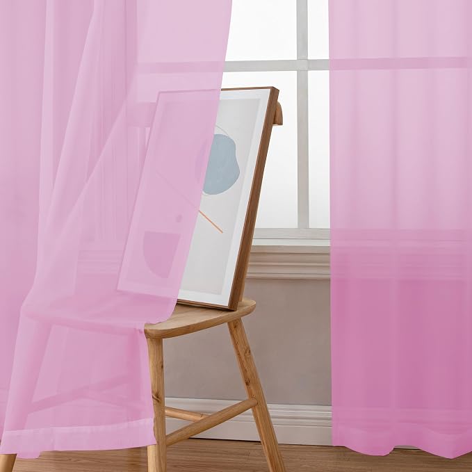 Simplebrand Pink Sheer Curtains 84 Inches Long, Light Filtering Rod Pocket - Image 3