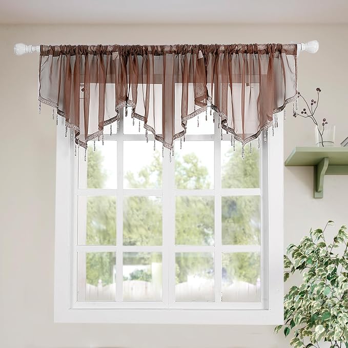 Molaxhome Swag Curtain 51 inch Length Rod Pocket Scalloped Curtain Valance by Molaxhome