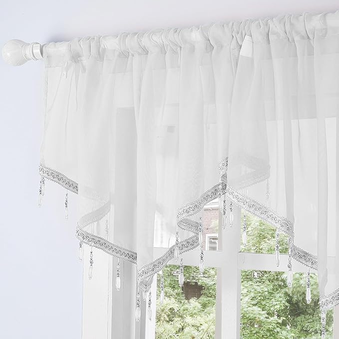 Molaxhome Swag Curtain 51 inch Length Rod Pocket Scalloped Curtain Valance - Image 3