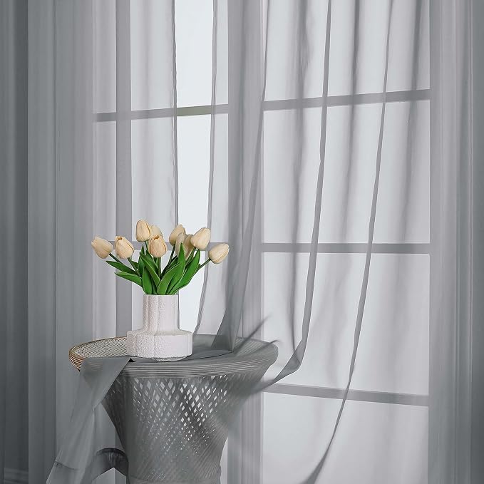 OWENIE Extra Long Grey Sheer Curtains 96 Inches Long 2 Panels Set, Soft - Image 6
