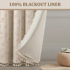 Boho Floral Spring 100% Blackout Curtains 84 Inch Length 2 Panels Set, Linen - Image 6
