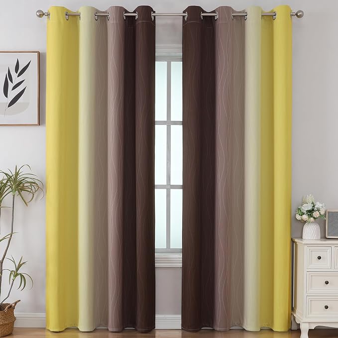 Estelar Textiler Brown and Yellow Blackout Curtains - Image 2