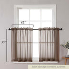 Chocolate Kitchen Curtains 30 Inch Length Tier 2 PCS, Solid Soft Airy Half - Image 2