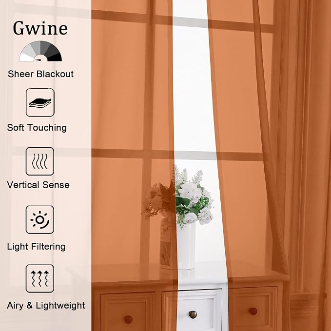 Gwine Burnt Orange Sheer Curtains - Image 2