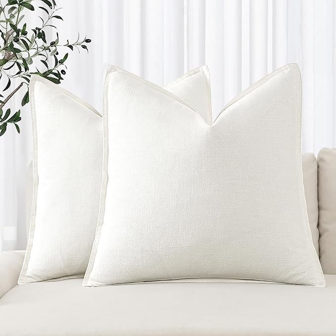MIULEE Decorative Linen Pillow Covers 16x16 Inch Cream White Boho Farmhouse by MIULEE