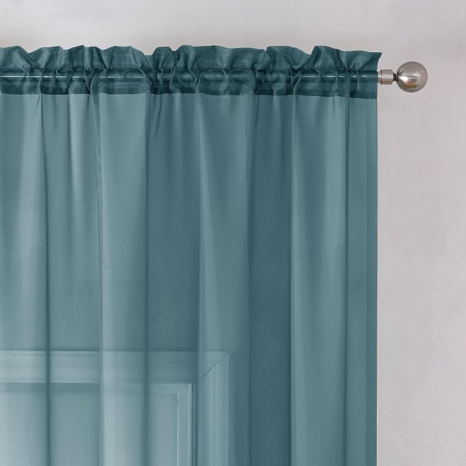 Aiyufeng Dusty Blue Sheer Curtains 36 inches Long, Short Kitchen Window - Image 6