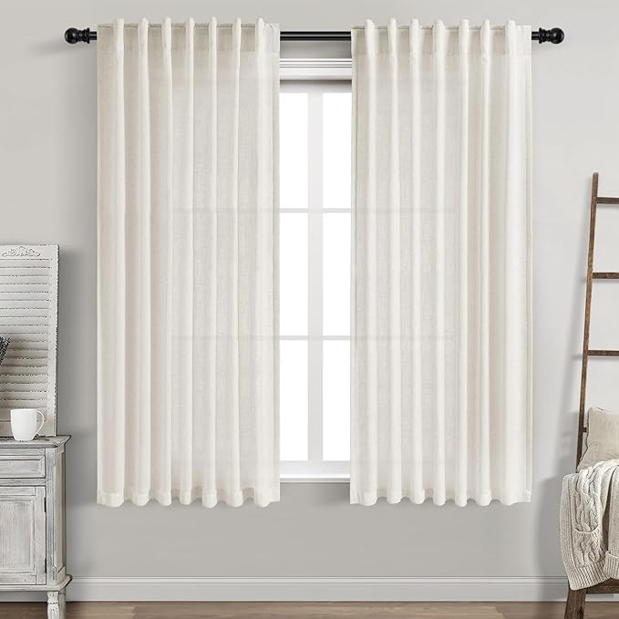 Cream Linen Curtains 61 Inch Length by Nanspring