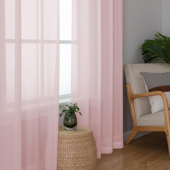 Simplebrand Blush Sheer Curtains 63 Inch Length 2 Panels, Rod Pocket Solid - Image 4