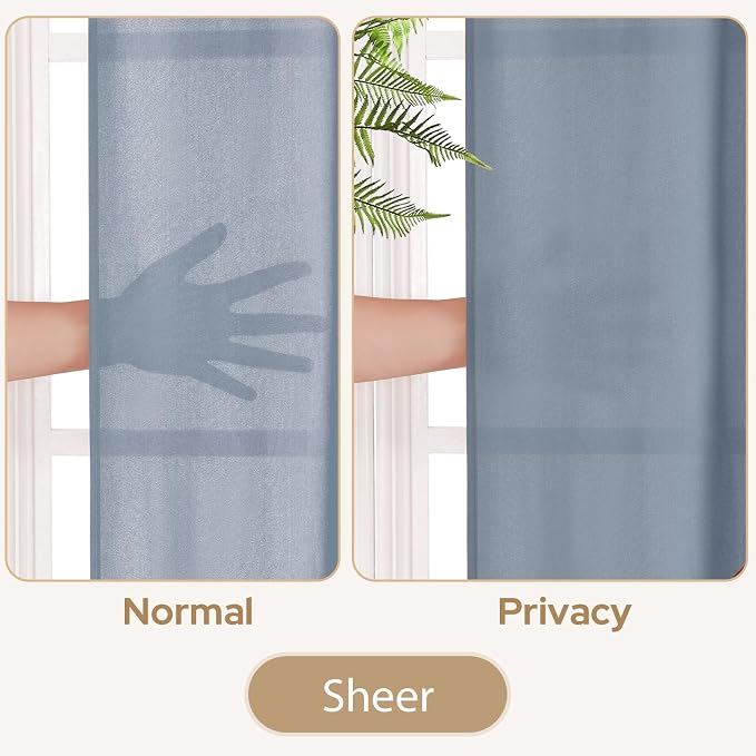 HOMEIDEAS Non-See-Through Stone Blue Privacy Sheer Kitchen Curtains, 30 X 24 - Image 3