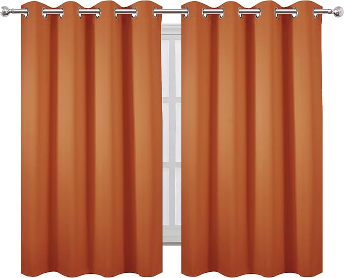 LEMOMO Orange Blackout Curtains 52 x 54 Inch Length/Set of 2 Curtain - Image 2