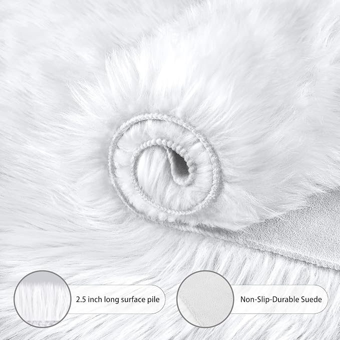 Round Fur Fluffy Area Rug for Bedroom, Cute Furry Nursery Carpet, Plush Shag - Image 4