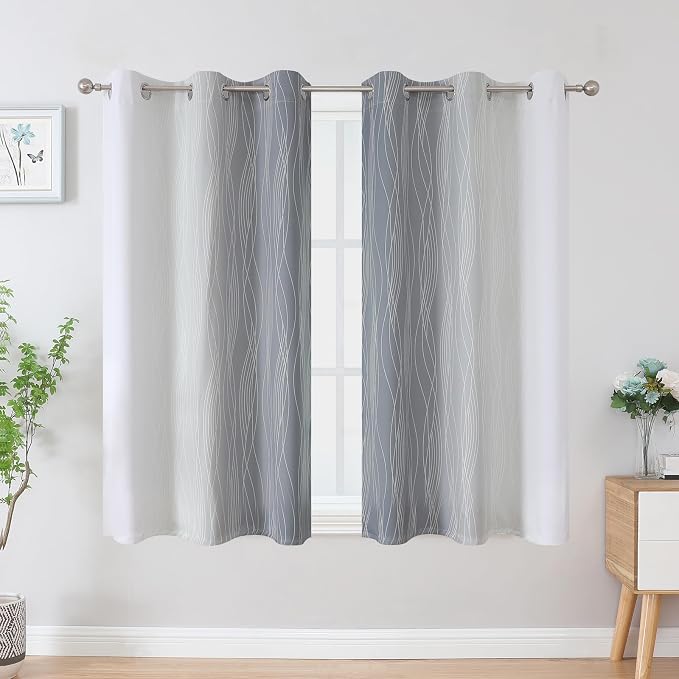 Estelar Textiler Grey and Greyish White Blackout Curtains 54 Inch Length - Image 2
