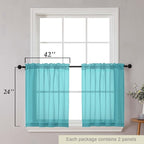 Kitchen Curtains 24 Inch Length Tier 2 Pieces, Turquoise Sheer Curtain Solid - Image 2