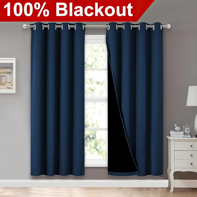 NICETOWN Moroccan Blue Full Shade Curtain Panels, Pair of Energy Smart & Noise - Image 2