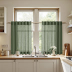 Nanspring Olive Green Cafe Linen Curtains 24 Inch Length 2 Panels Semi Sheer - Image 7