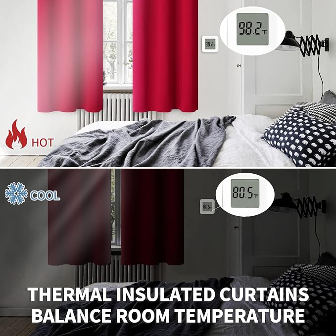 BGment Red Blackout Curtains 72 Inch Length 2 Panels Set, Grommet Thermal - Image 4
